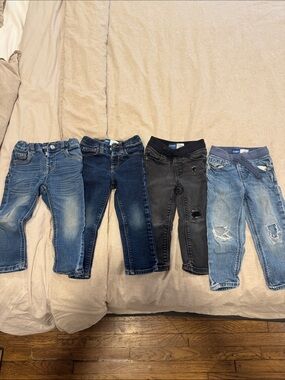 Lot of 4 2T Boys Jeans Stretch Denim Jogger Pants - Blue & Black